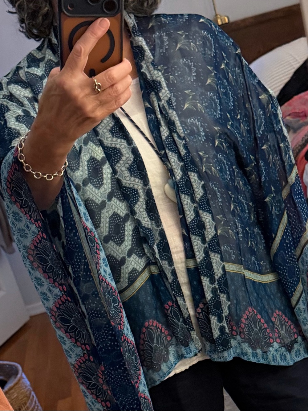 Anthropologie Blue Paisley Print Wrap with Pink Accents one size